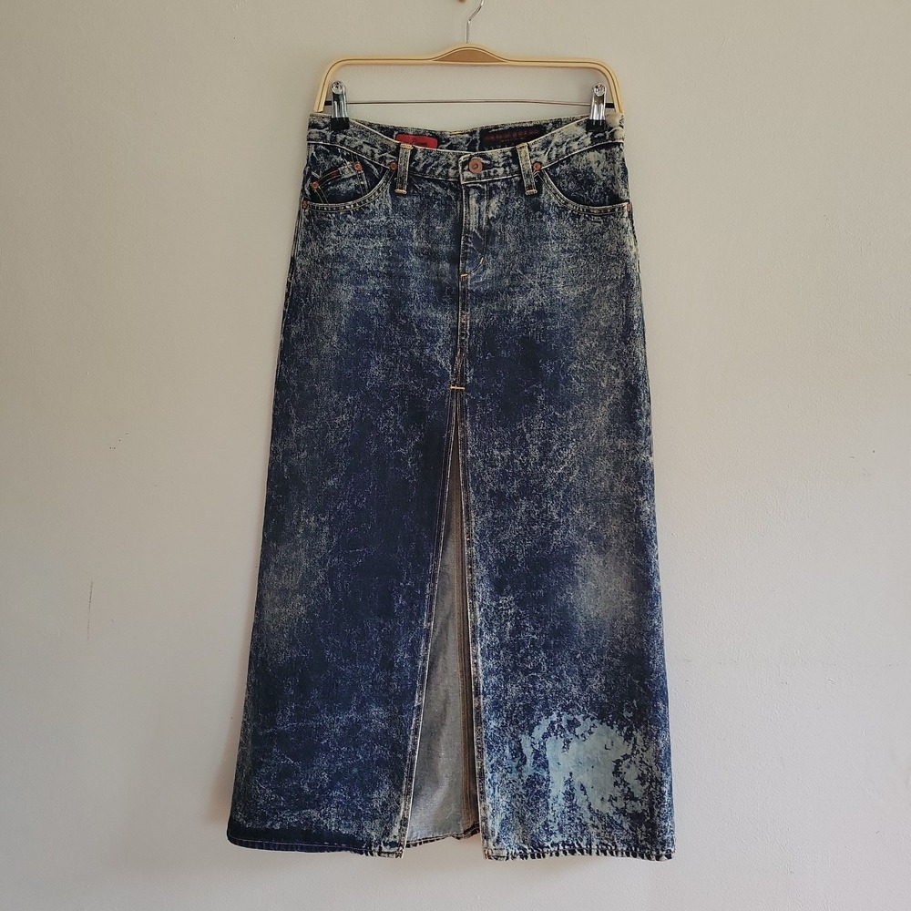 AG Adriano Goldschmied The Pioneer 28 Acid Washed Denim Maxi Skirt Grunge Street